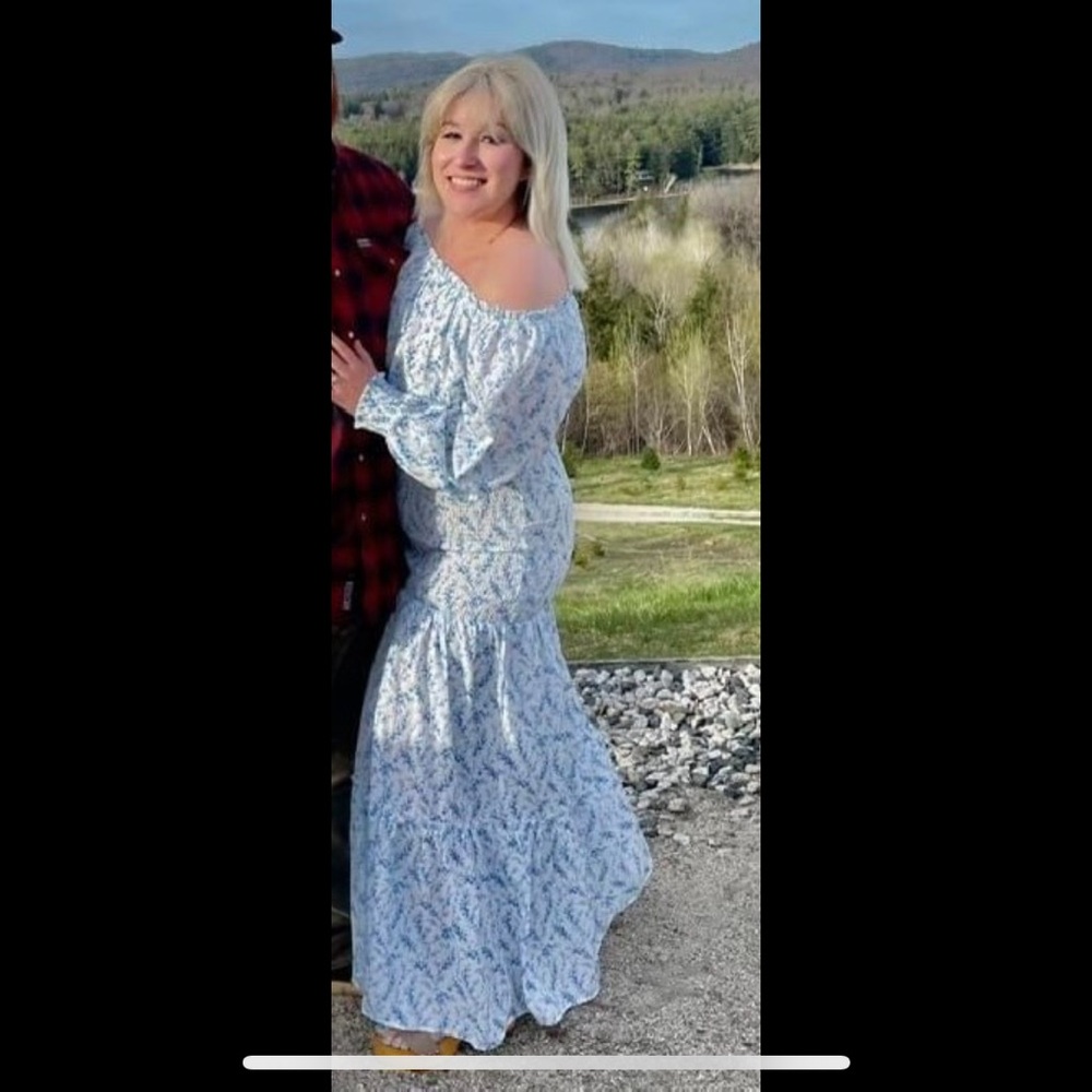 Large White with Blue Floral Pink Lily Dress